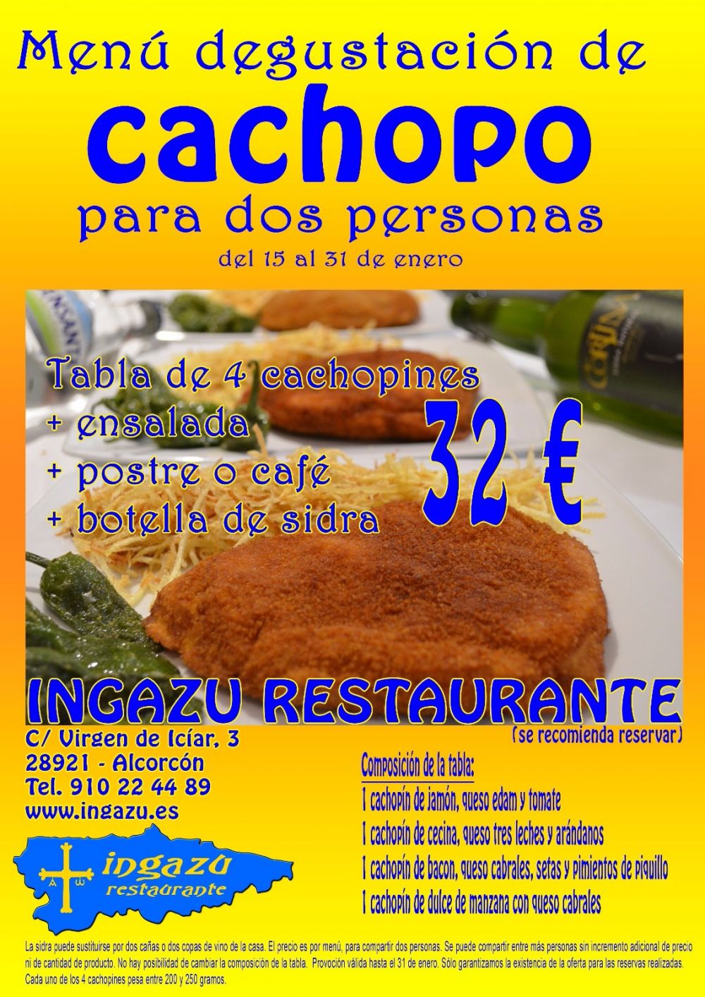 Jornadas del Cachopo en Alcorcón. Menú degustación para 2 personas por 32 €
